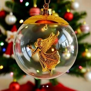 Vintage 1997 Lenox Celestial Angel Ball Crystal Christmas Ornament 3" NIB